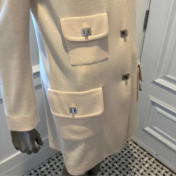 SONIA RYKIEL PARIS COAT Jacket CREAM Off WHITE 42/12 Turn Key Lock Silver button - Picture 4 of 15